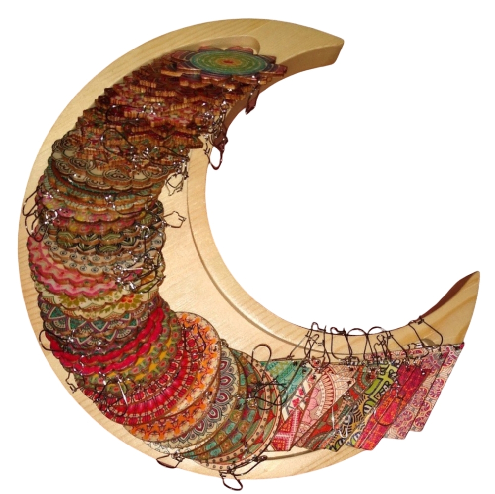 Crescent Moon Tray Wood Jewelry Dish Crystal Display Celestial Aesthetic Decor